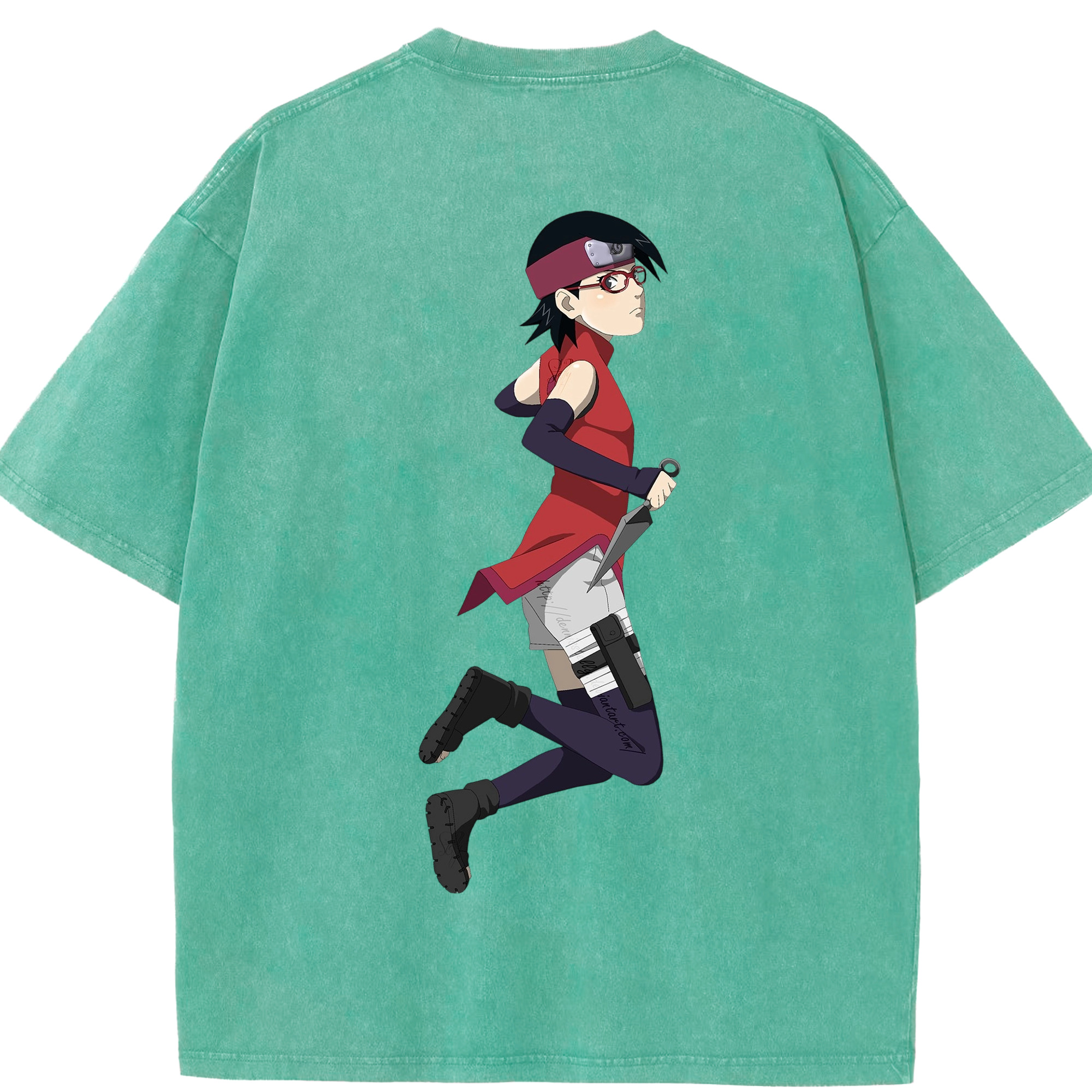 （画像用） NARUTO -ナルト- うちは サラダ Uchiha Sarada 綿100% ヴィンテージ風 半袖Tシャツ（背面プリント）